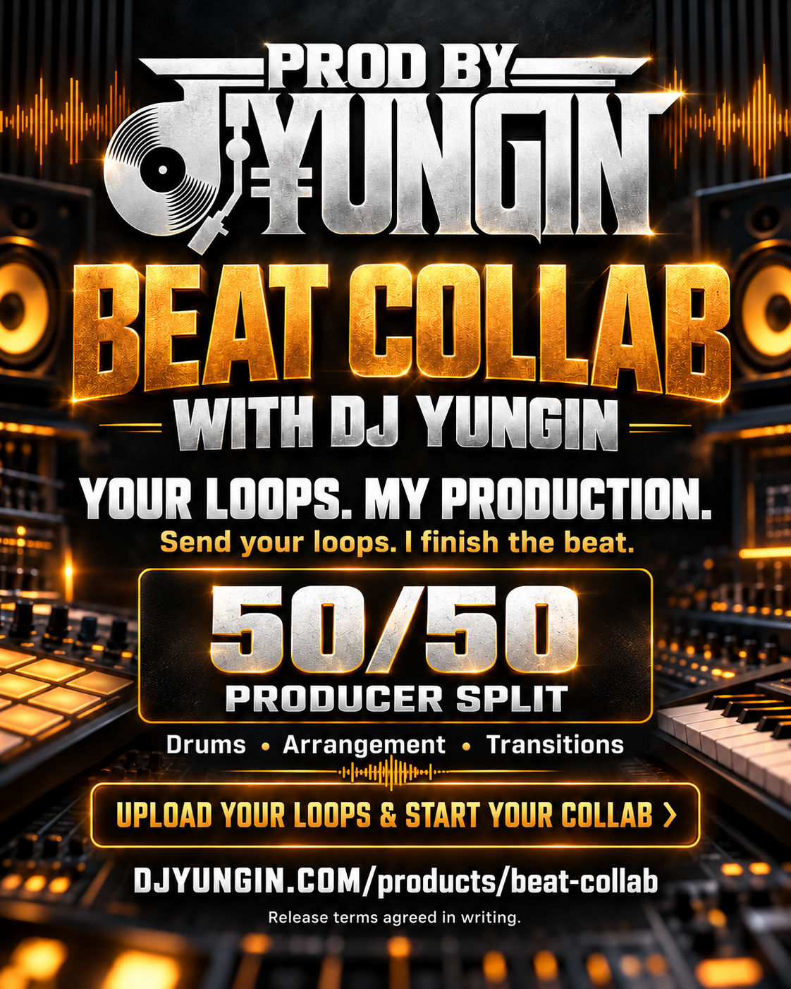 Beat Collab with DJ Yungin — send your loops, 50/50 producer split.