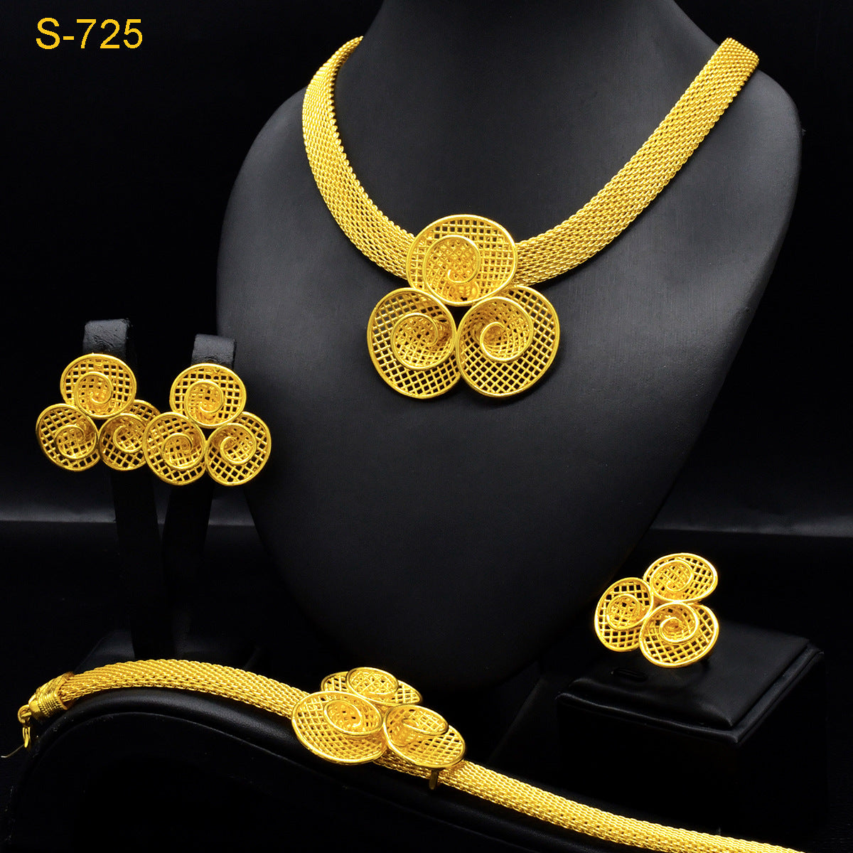 European And American Fashion Necklace Earring Bracelet Four-piece Ring Set