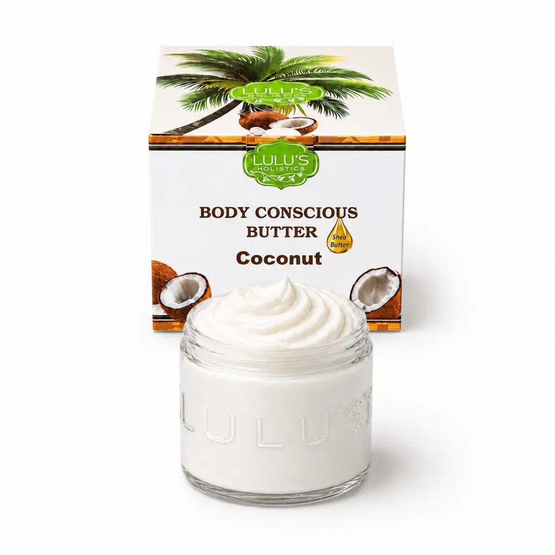 Lulu's Holistics Almond Coconut Glowing Whipped Body Butter with Raw African Yellow Shea Base