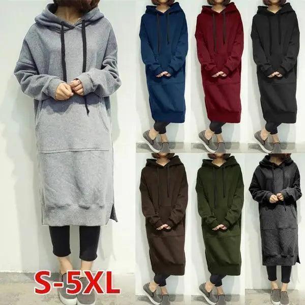 Modern Women Long Hoodies Autumn Winter Loose Hooded Sweatshirts Casual Oversized Sweatshirt Baggy Pullovers Dress Plus Size Super Soft Pullover Oversize Sweatshirt With Pocket