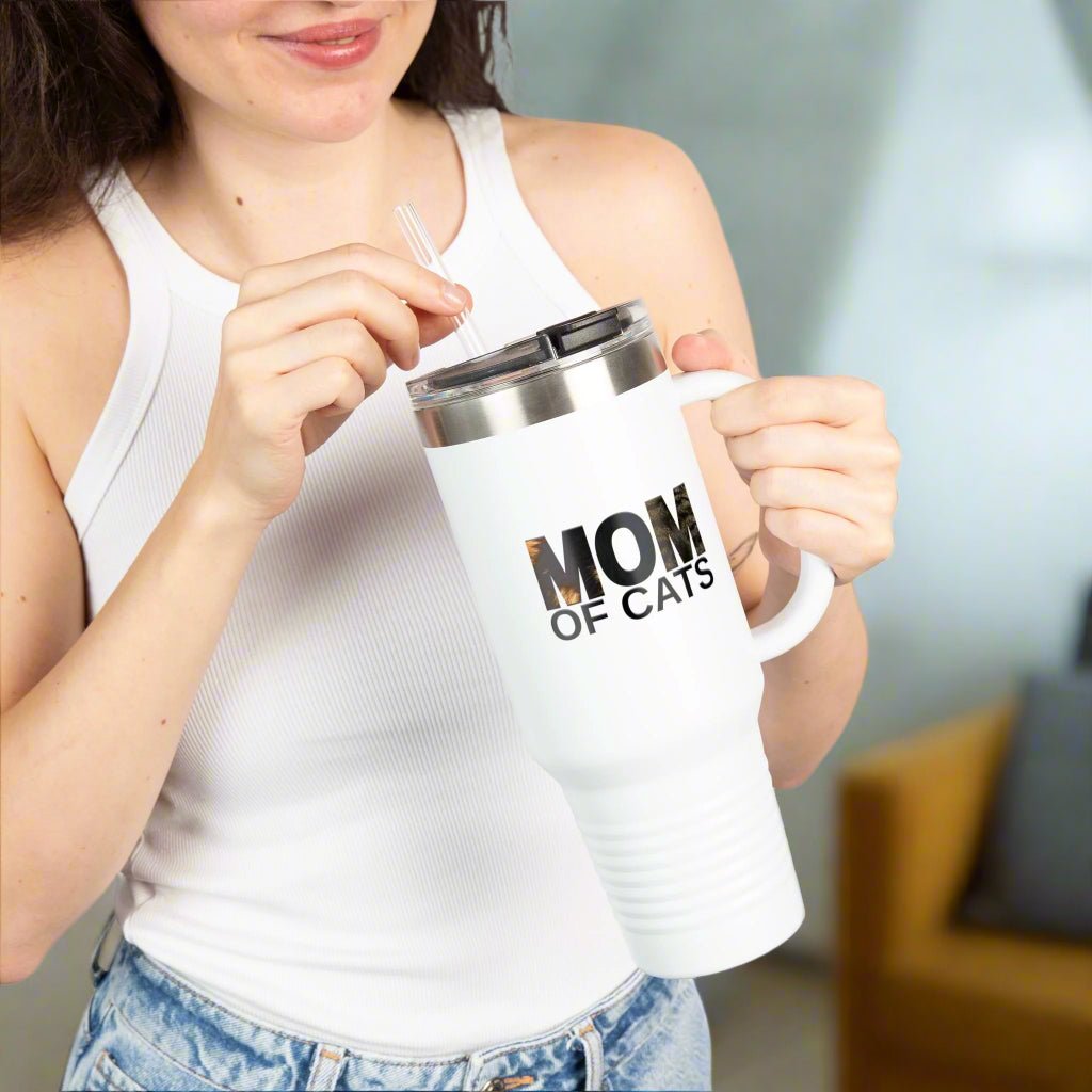 Mom of Cats Insulated Travel Mug - 40oz Coffee Tumbler for Cat Lovers
