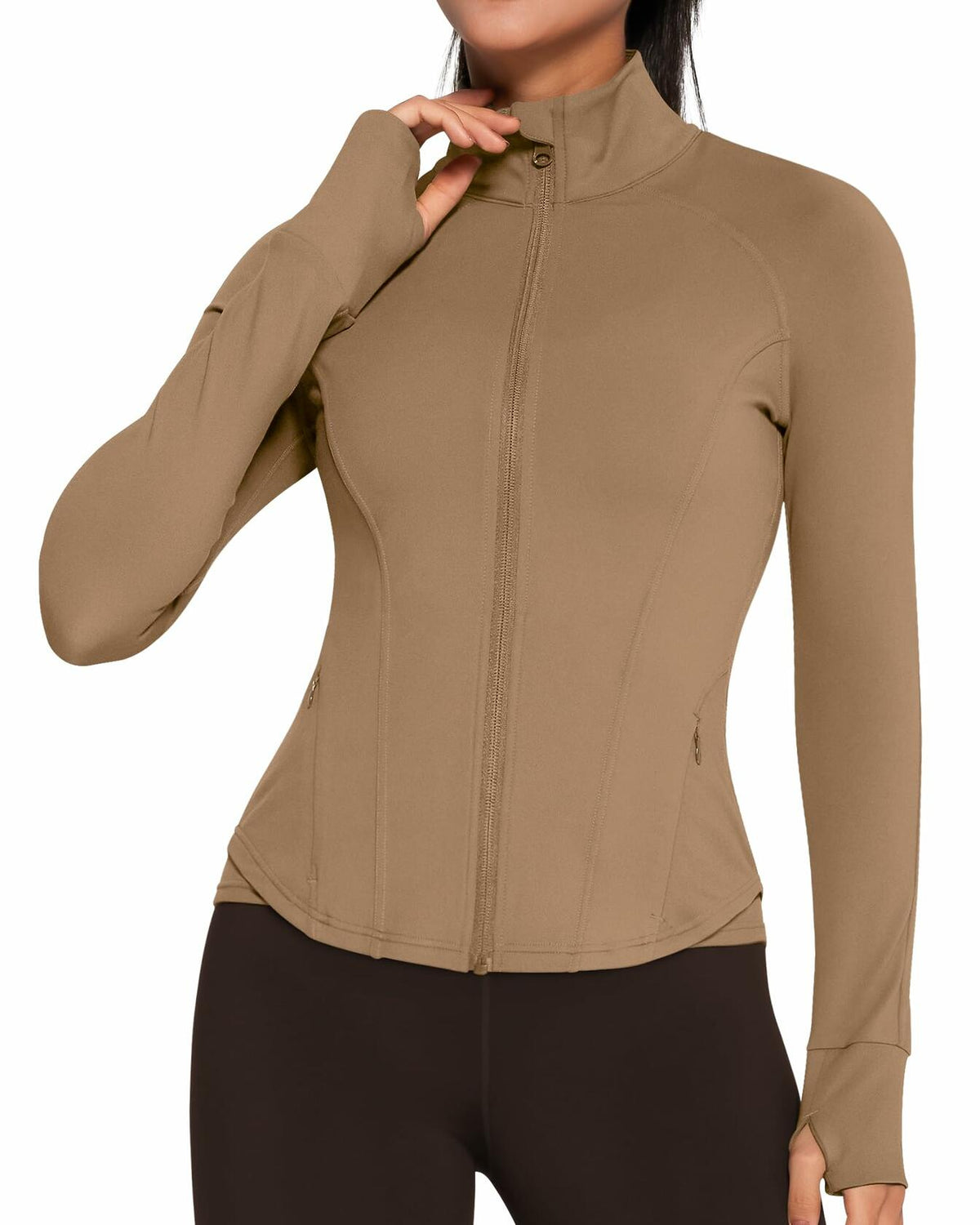 AVGO Women's Zip Up Lightweight Yoga Athletic Jacket Cream Coffee Size XS