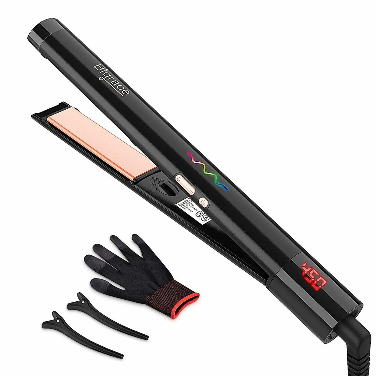 Generic Negative Ion Flat Iron Hair Straightener Curler Ceramic Plates Black 1in