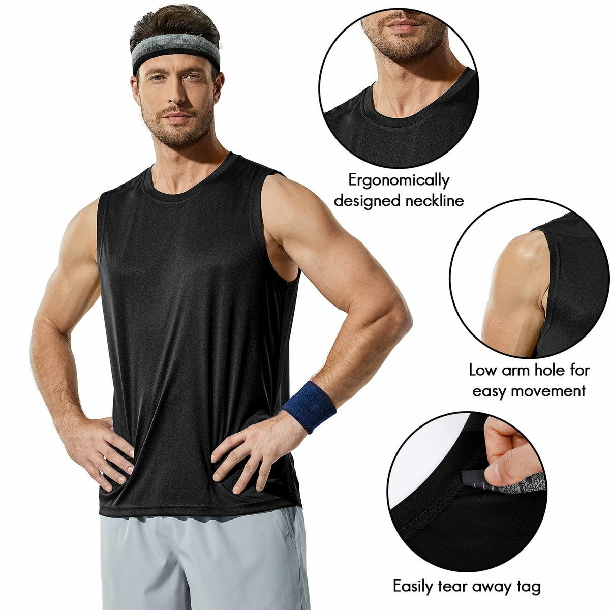 Haimont Mens Sleeveless Workout Gym Tank Shirt UV Muscle Black Size M