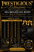 Prestigious Extensions 10A Brazilian Remy Hair — Body Wave & Straight length and price chart