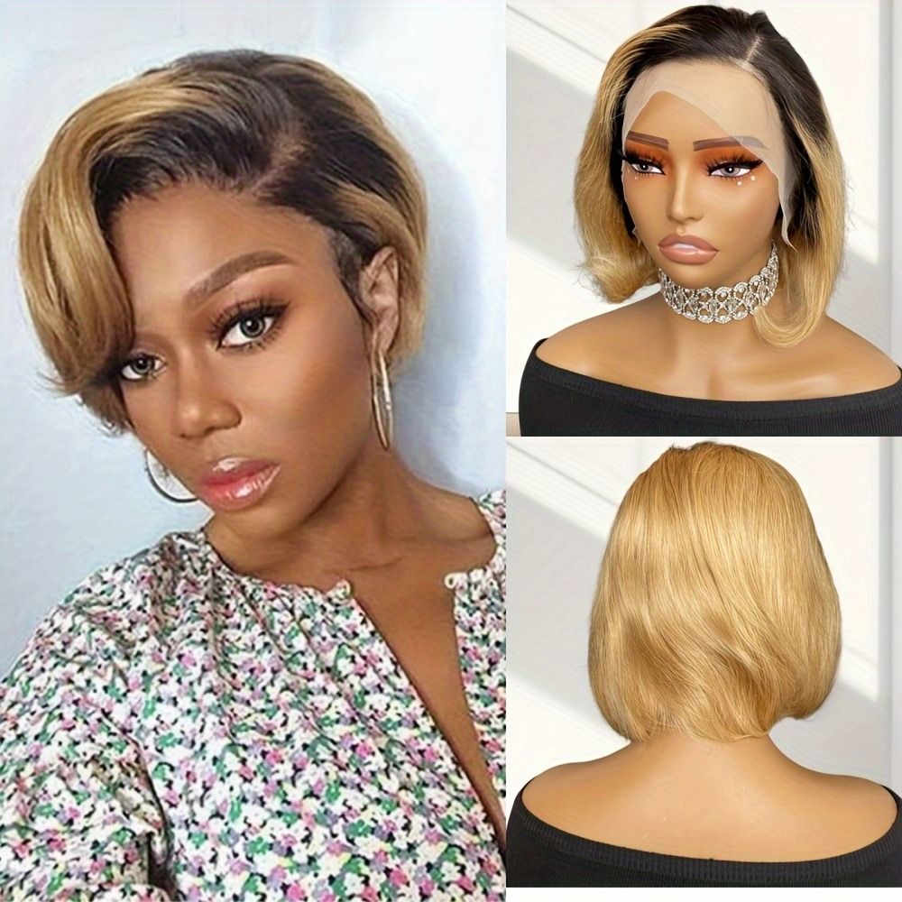 Short Bob Lace Front Wig Remy Human Hair Glueless Pixie Cut 13X4 Frontal Wigs For Women Preplucked Natural looking for daily use