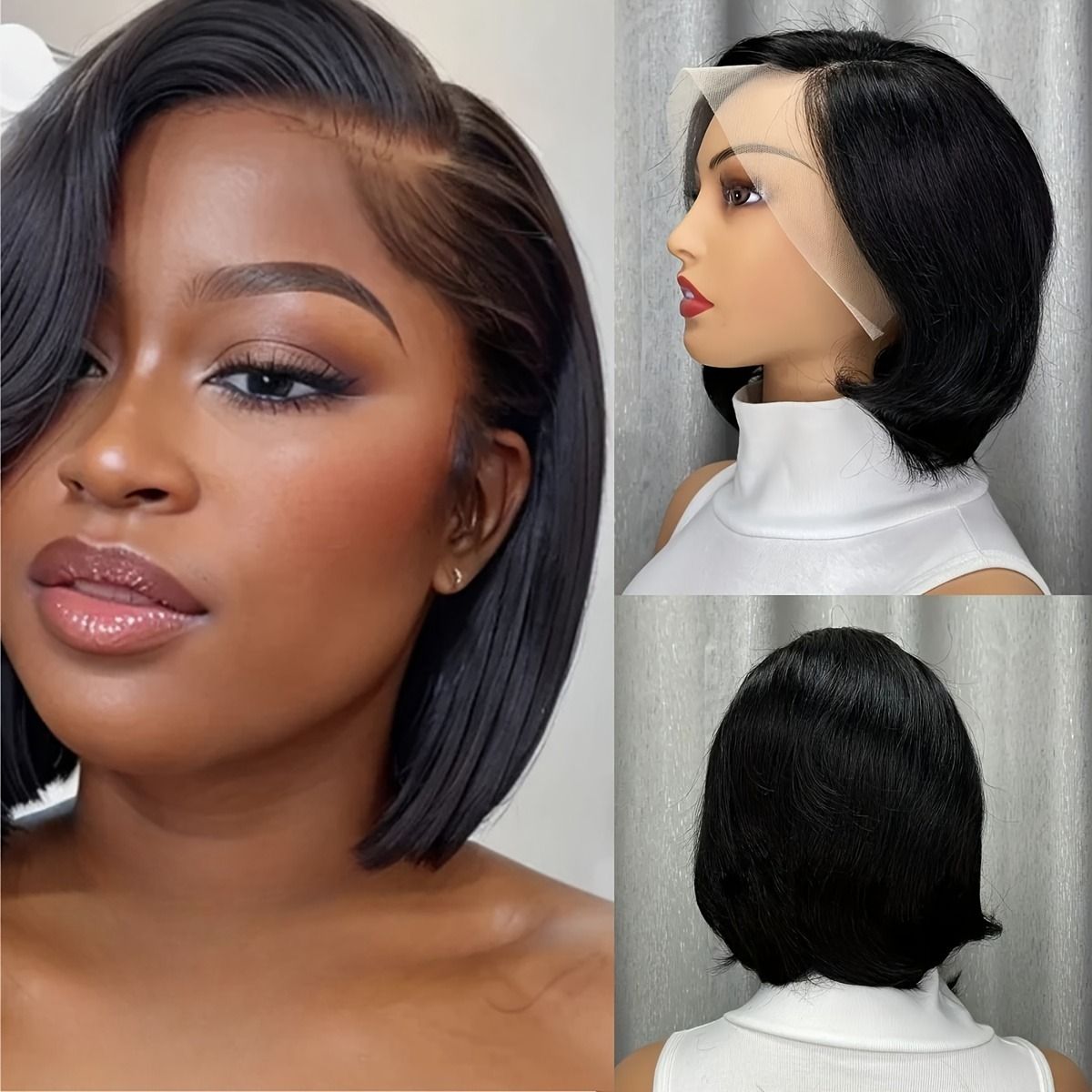 Short Bob Lace Front Wig Remy Human Hair Glueless Pixie Cut 13X4 Frontal Wigs For Women Preplucked Natural looking for daily use