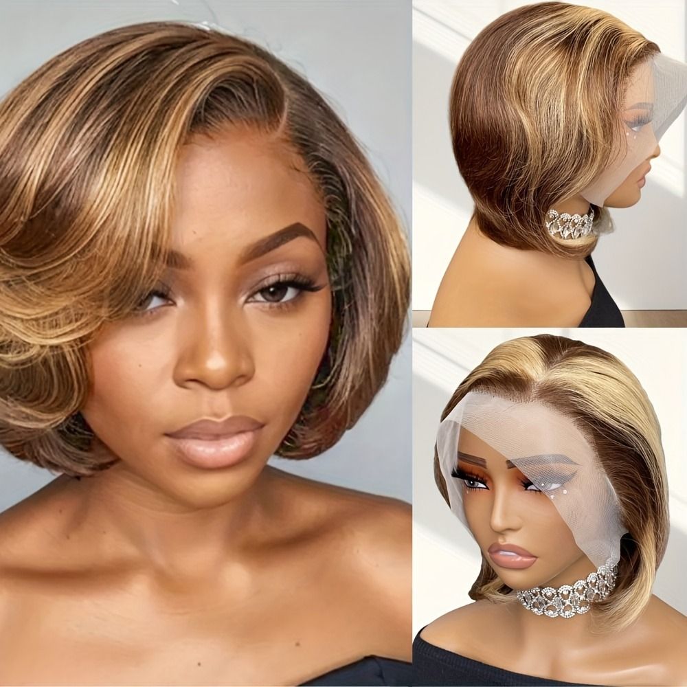 Short Bob Lace Front Wig Remy Human Hair Glueless Pixie Cut 13X4 Frontal Wigs For Women Preplucked Natural looking for daily use